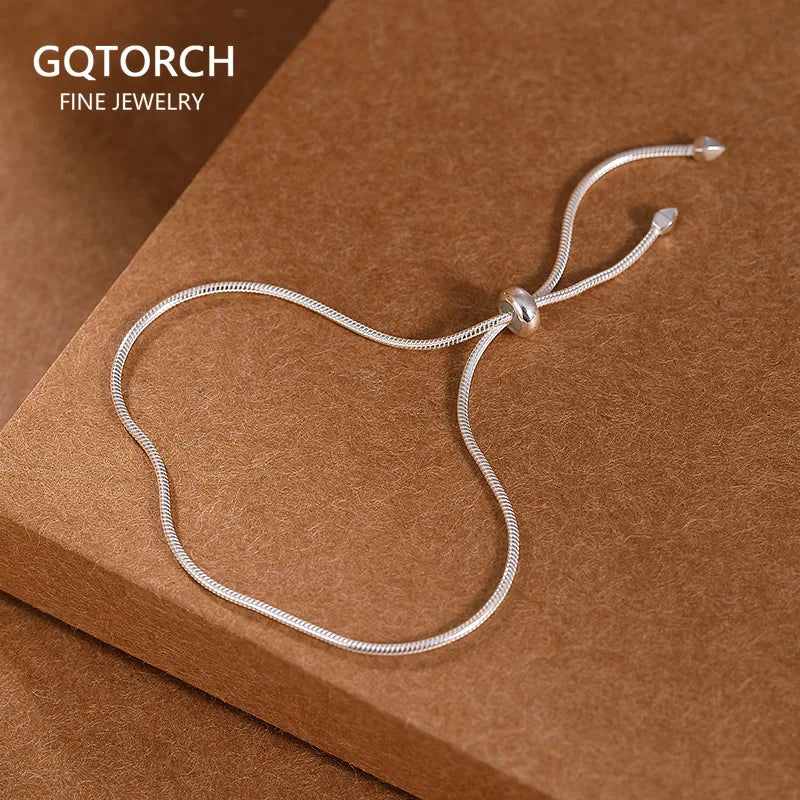 925 Sterling Silver Women Bracelet Snake Bone Chain Push Pull Bracelet