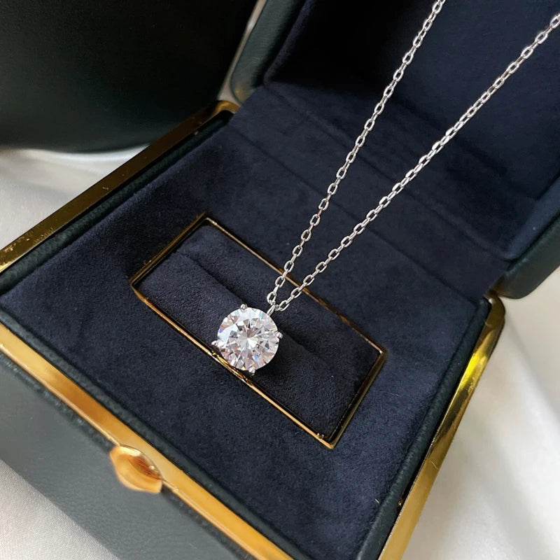 925 Silver Round Stone Pendant Necklace Women Birthday Anniversary