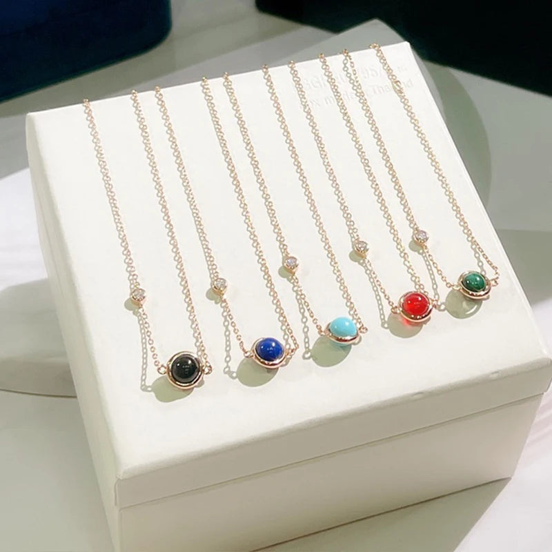 925 Sterling Silver Colorful Beaded Necklace Party Jewelry