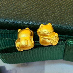 24K Yellow 999 Lucky 3D Cat Bead Pendant 0.1-0.2g