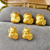 24K Yellow 999 Lucky 3D Cat Bead Pendant 0.1-0.2g