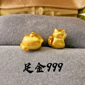 24K Yellow 999 Lucky 3D Cat Bead Pendant 0.1-0.2g