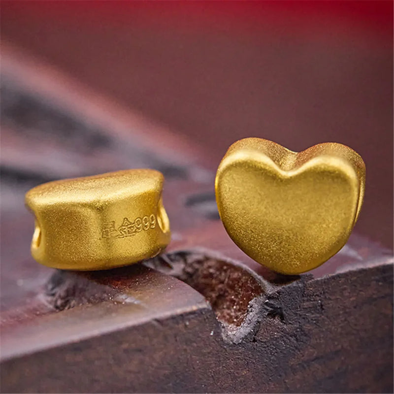 Pure 999 24K Yellow Lucky Heart Bead Pendant 0.1-0.2g