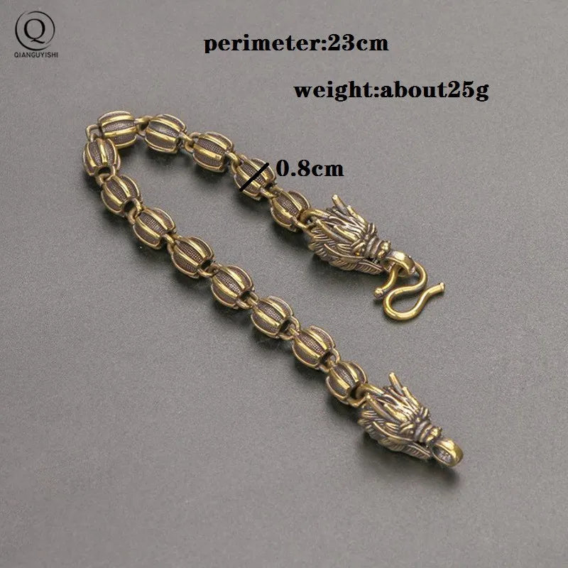 Vintage Punk Dragon Head Bracelet Buddhist Bead Men Jewelry