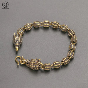 Vintage Punk Dragon Head Bracelet Buddhist Bead Men Jewelry