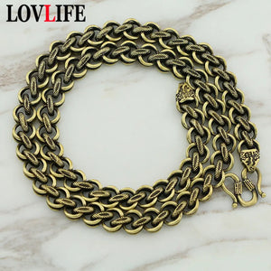 Copper Chain Men Necklace Punk Brass Circle Snake Scale Pattern Retro Hip Hop