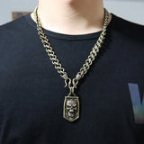 Copper Chain Men Necklace Punk Brass Circle Snake Scale Pattern Retro Hip Hop