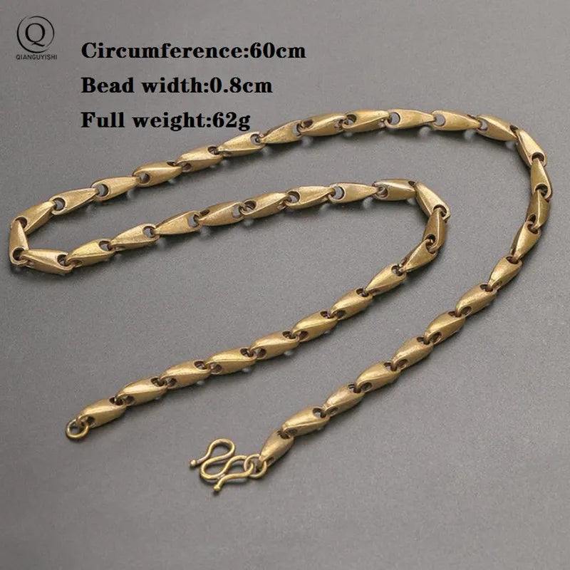 Pure Copper Long Chain Men Necklace Vintage Punk Rock Motorcycle Necklace
