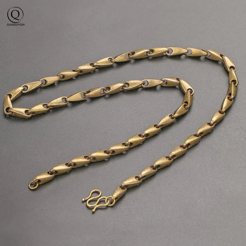 Pure Copper Long Chain Men Necklace Vintage Punk Rock Motorcycle Necklace