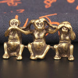 Antique Copper Three Monkeys Miniatures Figurines Feng Shui Ornaments