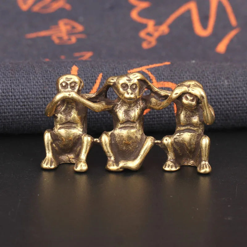 Antique Copper Three Monkeys Miniatures Figurines Feng Shui Ornaments