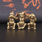 Antique Copper Three Monkeys Miniatures Figurines Feng Shui Ornaments
