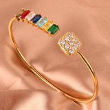 Copper Zircon Round Cuff Bangle for Women 18K Plated