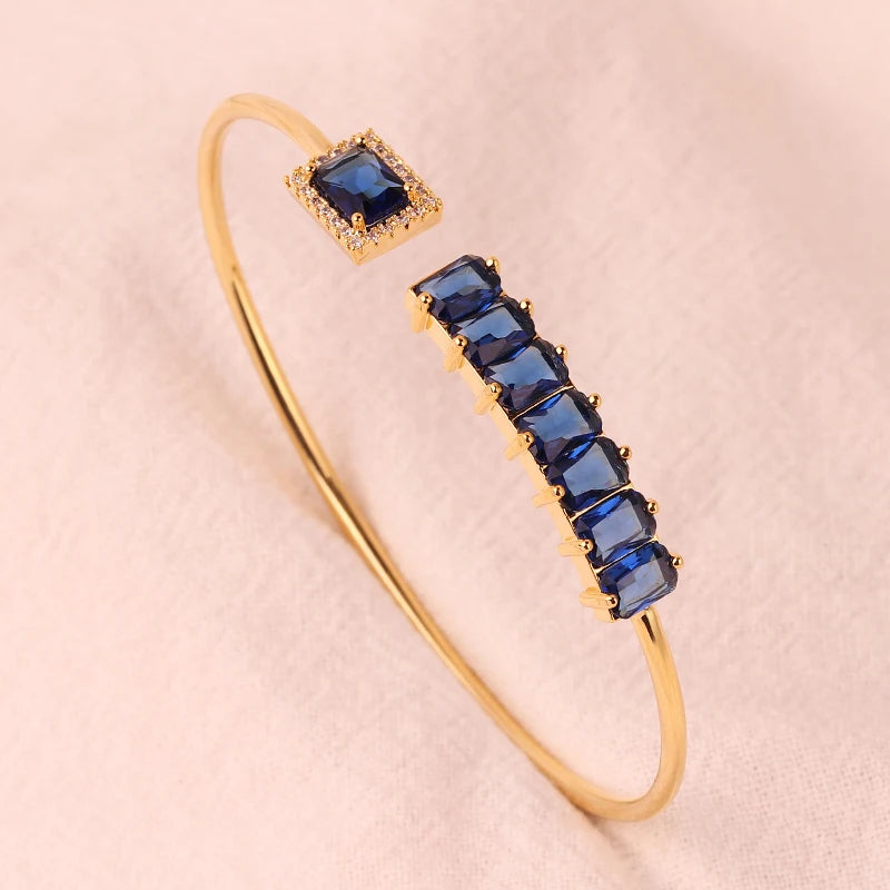 Copper Zircon Round Cuff Bangle for Women 18K Plated