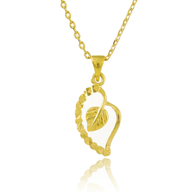 24K Leaf Pendant Cross Chain Necklace Wedding Jewelry