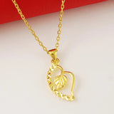 24K Leaf Pendant Cross Chain Necklace Wedding Jewelry