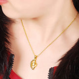 24K Leaf Pendant Cross Chain Necklace Wedding Jewelry