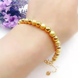6mm Solid Ball Beads Link Chain Bracelet 24K Yellow Wedding Party Jewelry