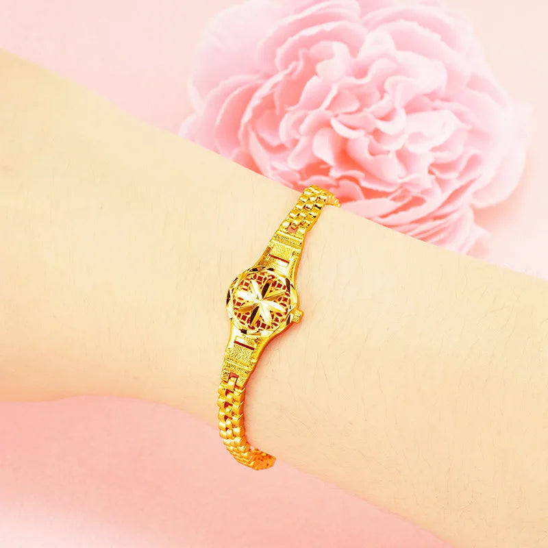24K Plating Watch Shape Bangle Bracelet for Women/Girls, Couples Jewelry