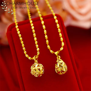 Hollow Ball Pendant Necklace Collier Femme Wedding Bridal Jewelry