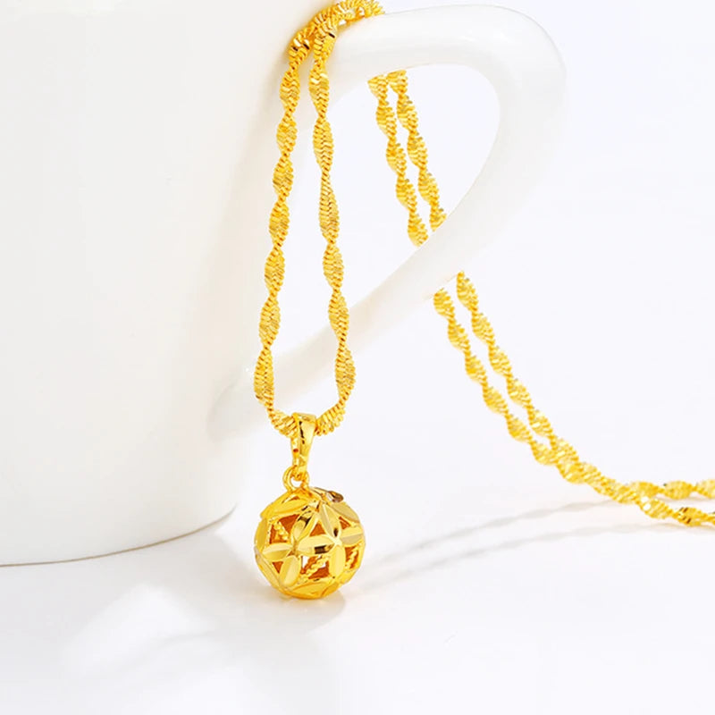 Hollow Ball Pendant Necklace Collier Femme Wedding Bridal Jewelry