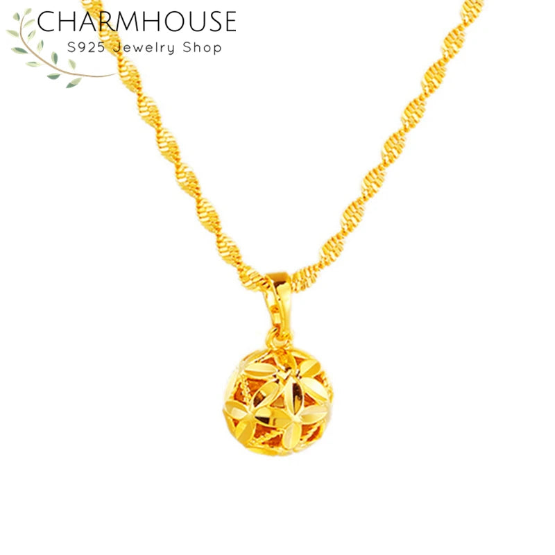 Hollow Ball Pendant Necklace Collier Femme Wedding Bridal Jewelry