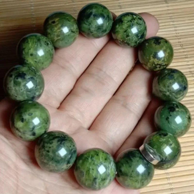 Golden Green Flower Tibetan Jade Medicine King Stone Bracelet