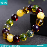 Natural Burmese Honey Wax Amber Dobao Hand String Buddha Beads Bracelet