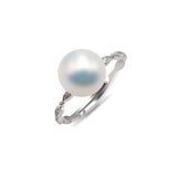 Freshwater Flat Round Pearl Ring 7-8mm Texture Inlaid Open Adjustable Size