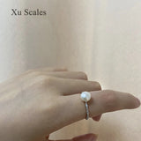 Freshwater Flat Round Pearl Ring 7-8mm Texture Inlaid Open Adjustable Size