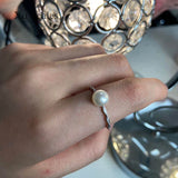 Freshwater Flat Round Pearl Ring 7-8mm Texture Inlaid Open Adjustable Size