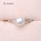 Freshwater Flat Round Pearl Ring 7-8mm Texture Inlaid Open Adjustable Size