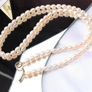 Natural Freshwater Rice-shaped Pearl Necklace Sweater Chain 5-6mm