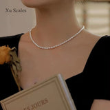 Natural Freshwater Rice-shaped Pearl Necklace Sweater Chain 5-6mm