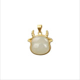 Natural Gray Jade Ox Pendant Hetian Jade Chinese Zodiac Cow Animal Necklace
