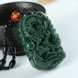 Hand Carved Qing Jade Dragon Necklace Pendant