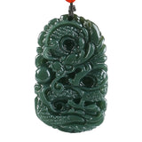 Hand Carved Qing Jade Dragon Necklace Pendant