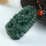 Hand Carved Qing Jade Dragon Necklace Pendant