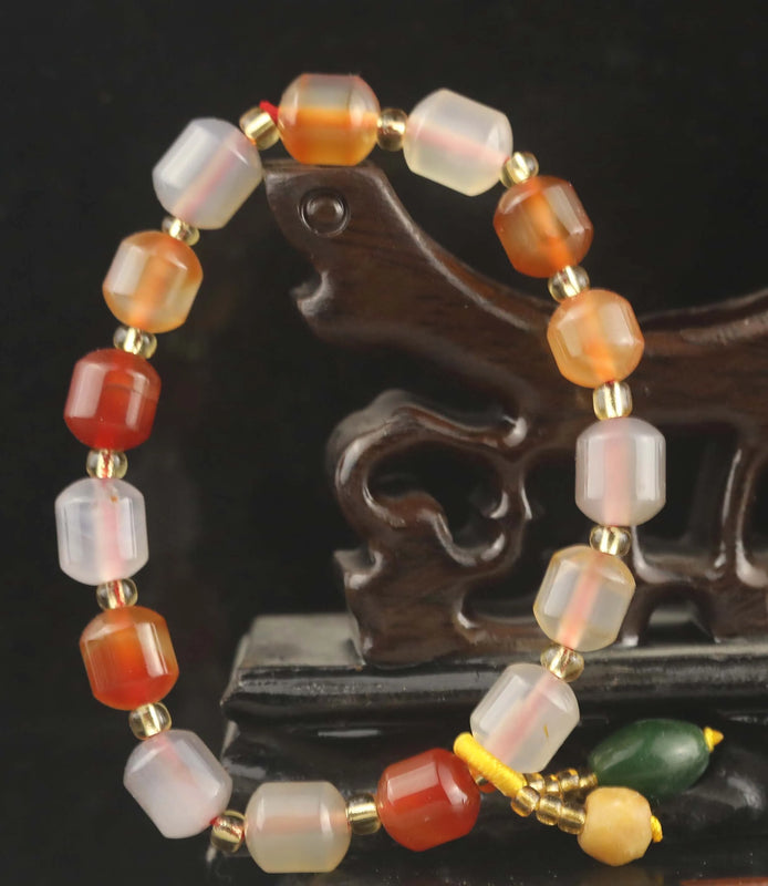 Natural Jade Red Green Beads Bangle Elastic Bracelet