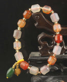 Natural Jade Red Green Beads Bangle Elastic Bracelet
