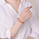 Natural Jade Hand Red & Green Beads Bangle Elastic Bracelet