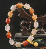 Natural Jade Red Green Beads Bangle Elastic Bracelet