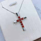 Natural Red Agate Cross Pendant Necklace S925 Sterling Silver Cross Jewelry