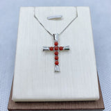 Natural Red Agate Cross Pendant Necklace S925 Sterling Silver Cross Jewelry