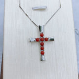 Natural Red Agate Cross Pendant Necklace S925 Sterling Silver Cross Jewelry