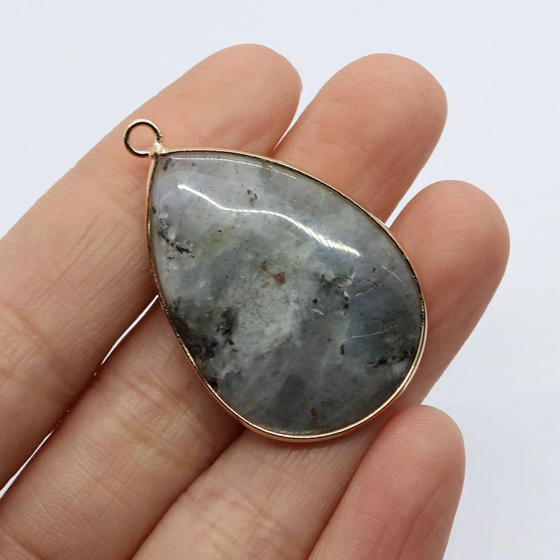 Natural Stone Water Drop Glitter Charm Pendant for Women's Necklace