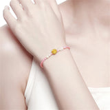 24k Yellow 3D Rose Flower Pink Knot Weave Bracelet Women Gift