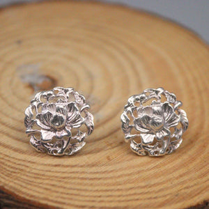 S925 Sterling Silver Hollow Peony Flower Earrings Stud 16*14mm