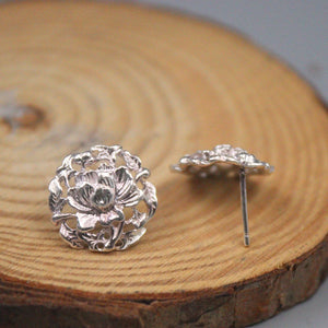 S925 Sterling Silver Hollow Peony Flower Earrings Stud 16*14mm