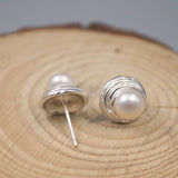 S925 Sterling Silver Pearl Ball Earrings Stud 18*11mm
